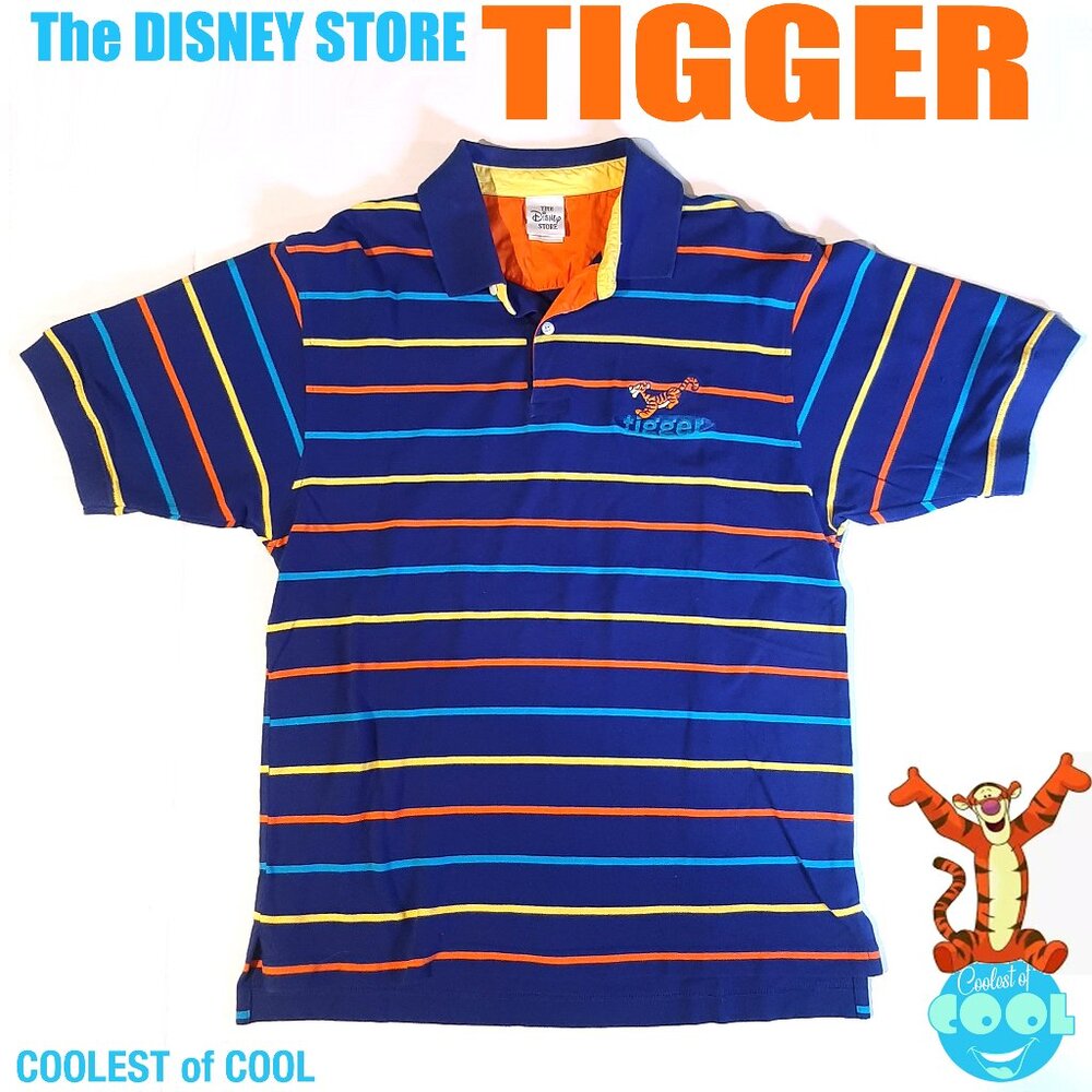 The Disney Store Men's Tigger polo shirt Medium colored stripes Winnie the Pooh